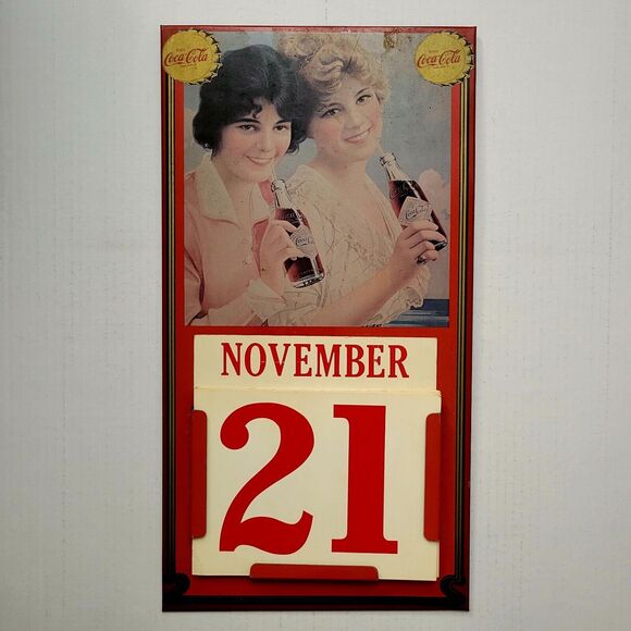 Vintage 1981 COCA-COLA Metal Hanging Wall Calendar. Complete Rare Americana Sign